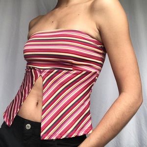 Y2K striped strapless top with front cut out